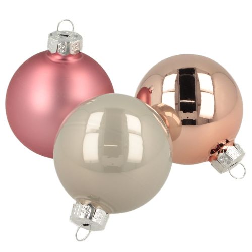Kerstballen glas kerstboomdecoratie roze grijs Ø50mm 24 stuks