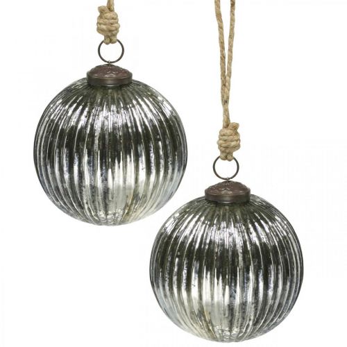 Artikel Kerstballen glas Kerstboomballen zilver met groeven Ø10cm 2st