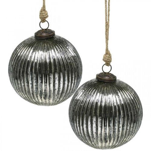 Kerstballen glas Kerstboomballen zilver met groeven Ø12cm 2st