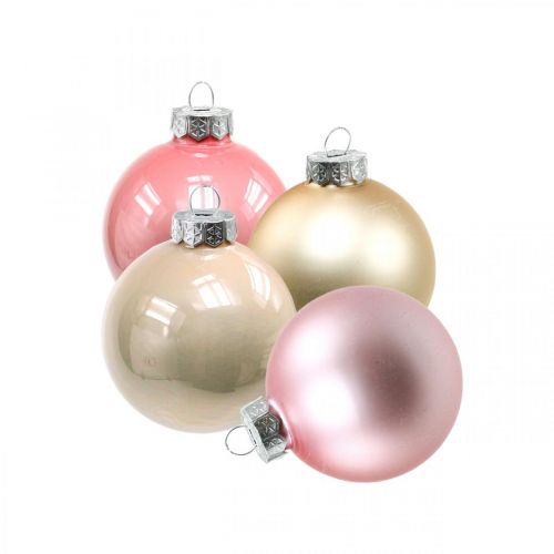 Kerstballen glas Ø4cm roze, crème mix H4.5cm 24st