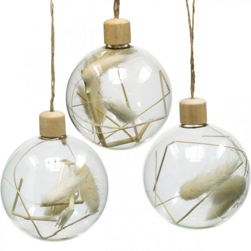 Kerstballen glazen decoratiebal gevuld met gedroogde bloemen Ø8cm 3st