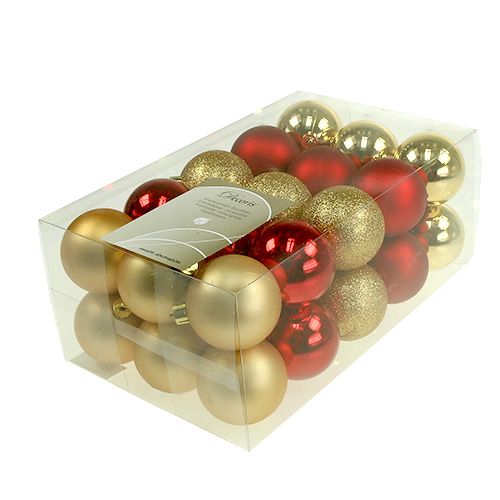 Floristik24 Kerstballen goud, rood mix kunststof Ø6cm 30st