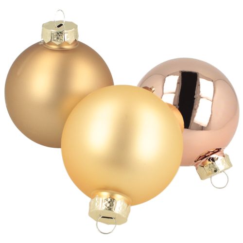 Kerstballen goud en rosé echt glas Ø60mm 24 stuks