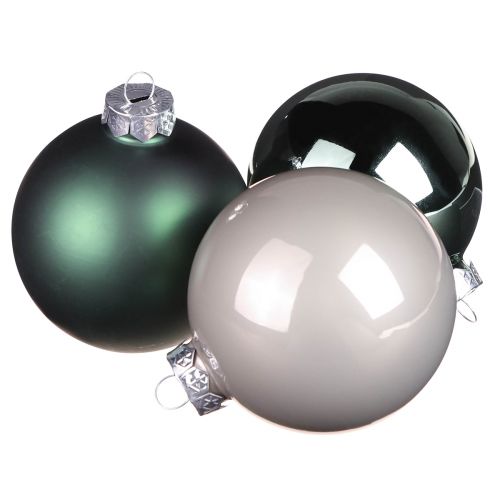 Artikel Kerstballen groen grijze glazen bollen Ø7,5cm 12 st