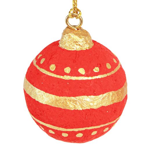 Artikel Kerstballen papier-maché om op te hangen rood Ø5,5cm 4 st