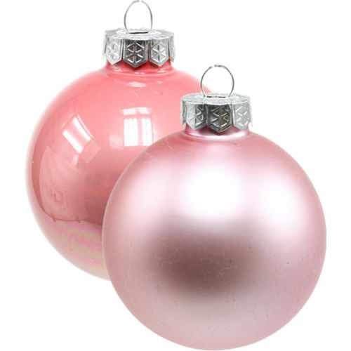 Artikel Kerstballen glas Ø4cm roze, crème mix H4.5cm 24st