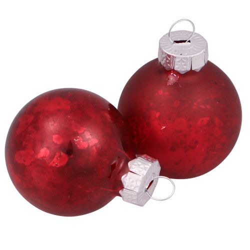 Kerstballen in rood vintage glas mini Ø3cm 22 st
