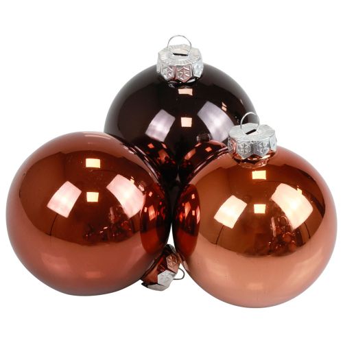 Artikel Kerstballen glas bruin mix boomballen glanzend Ø7,5cm 12 stuks