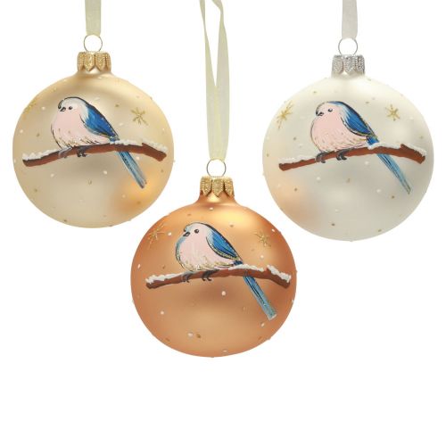 Kerstballen glazen kerstboombal vogel winter Ø8cm 6st