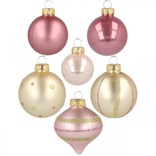 Artikel Kerstballen glas roze geel gesorteerd Ø4.5-7cm 20st