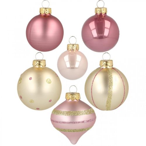 Floristik24 Kerstballen glas roze geel assorti Ø4,5-7cm 20 st
