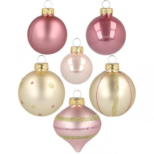 Kerstballen glas roze geel gesorteerd Ø4.5-7cm 20st