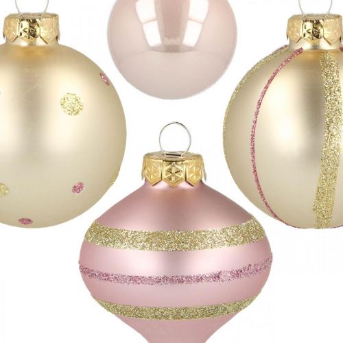 Artikel Kerstballen glas roze geel gesorteerd Ø4.5-7cm 20st