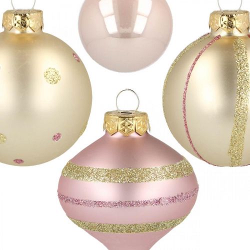 Floristik24 Kerstballen glas roze geel assorti Ø4,5-7cm 20 st