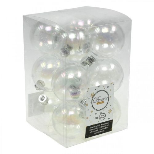 Floristik24 Kerstballen kunststof transparant iriserend Ø6cm 12st