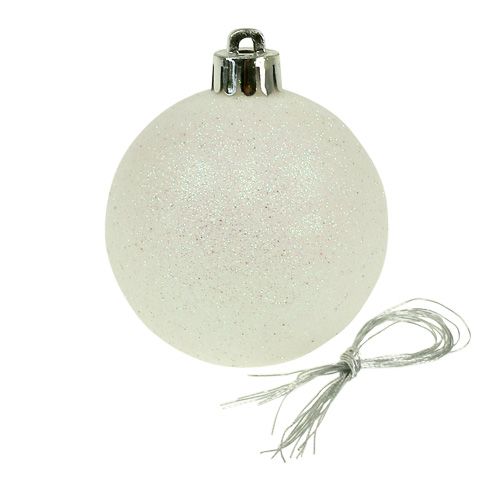 Floristik24 Kerstballen kunststof wit-parelmoer Ø6cm 10st