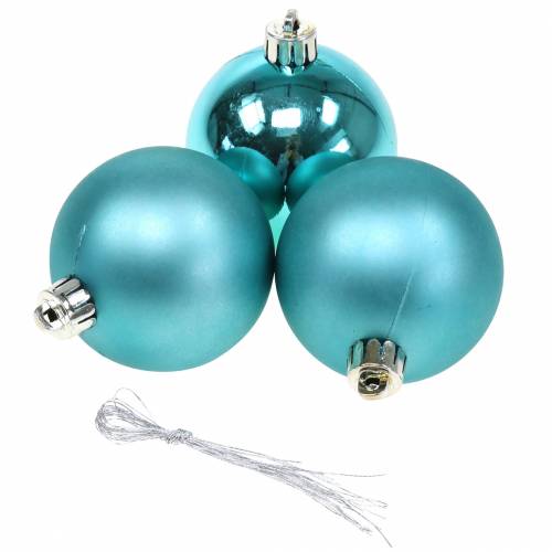 Kerstboomversiering Kerstbal turkoois Ø6cm 12st