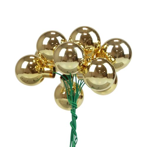 Floristik24 Kerstballen op draadglas spiegel bessen goud 2,5cm 140st