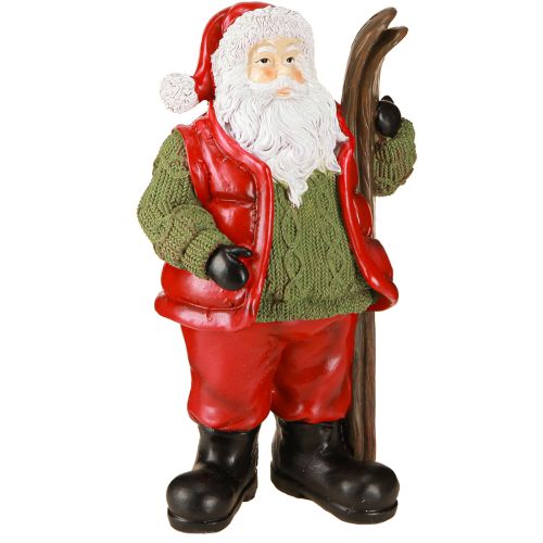 Artikel Decoratiefiguur van de Kerstman met ski, geschilderd 14×10,5×24,5 cm