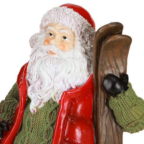 Artikel Decoratiefiguur van de Kerstman met ski, geschilderd 14×10,5×24,5 cm