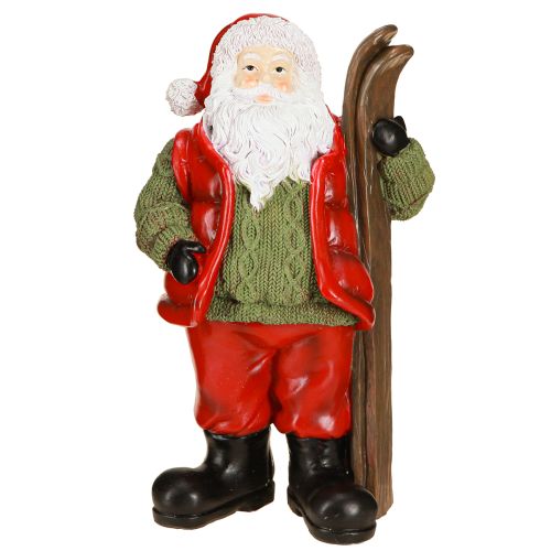 Artikel Decoratiefiguur van de Kerstman met ski, geschilderd 14×10,5×24,5 cm