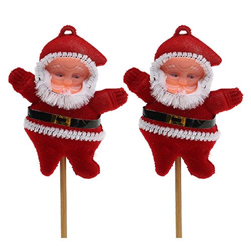 Floristik24 Kerstman 6cm rood gevlokt op stok 48 st