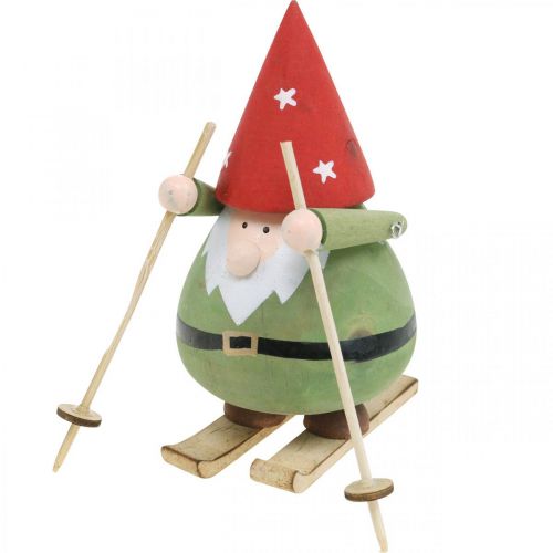 Artikel Kabouter op ski&#39;s decoratief figuur hout Kerstkabouter figuur H13cm