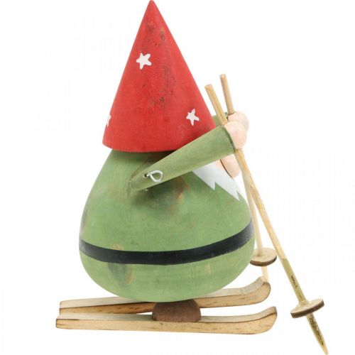 Artikel Kabouter op ski&#39;s decoratief figuur hout Kerstkabouter figuur H13cm