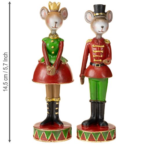 Artikel Kerstmuis decoratie figuren 14,5cm rood-groen 2 stuks