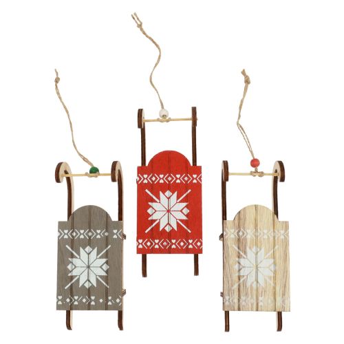 Kerstslee decoratieve slee hout 16x6x5cm 3st