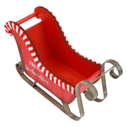 Floristik24 Kerstslee Hout Metaal Rood Vrolijk Kerstfeest L26cm