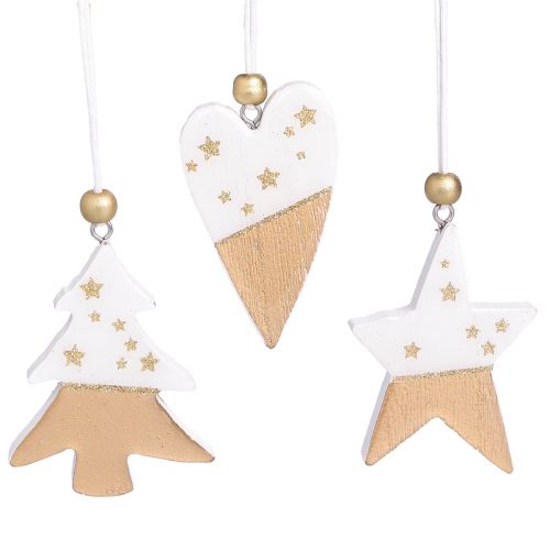 Artikel Kerstversiering houten sterrenboom hart 6,5–7 cm 6 st