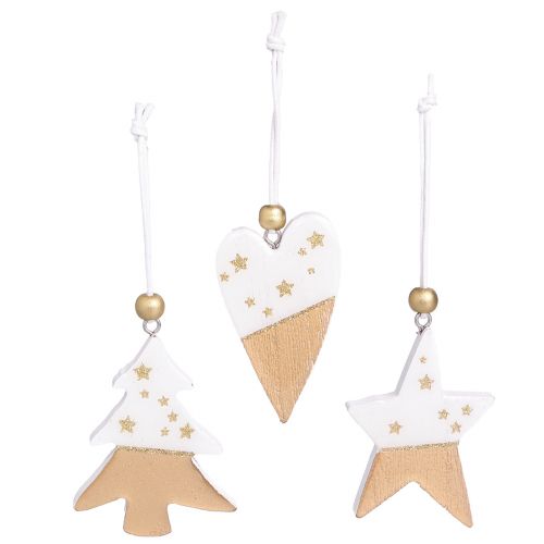 Artikel Kerstversiering houten sterrenboom hart 6,5–7 cm 6 st