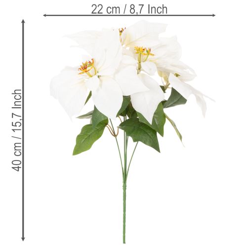 Kunstmatige kerstster, wit, grote bloem, decoratieve plant, 40 cm | Floristik24.nl