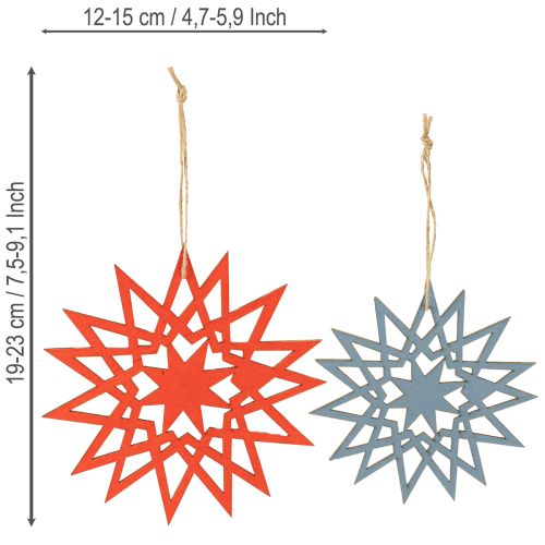 Artikel Kerstster houten decoratie om op te hangen Ø12/15cm 8 stuks