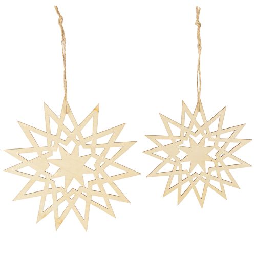 Artikel Kerstster houten decoratie om op te hangen Ø12/15cm 8 stuks