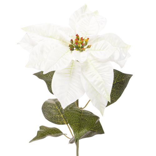 Kunstmatige witte poinsettia, grote bloeiende takdecoratie, 65 cm, 2 stuks