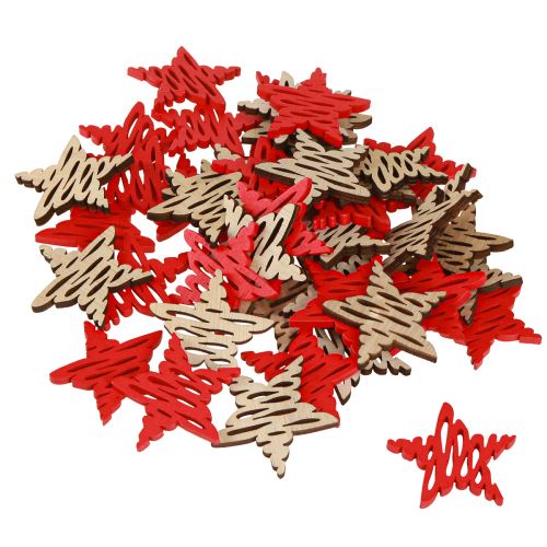 Artikel Kerststerren voor het strooien van rood, natuurlijk hout 4cm 72 st