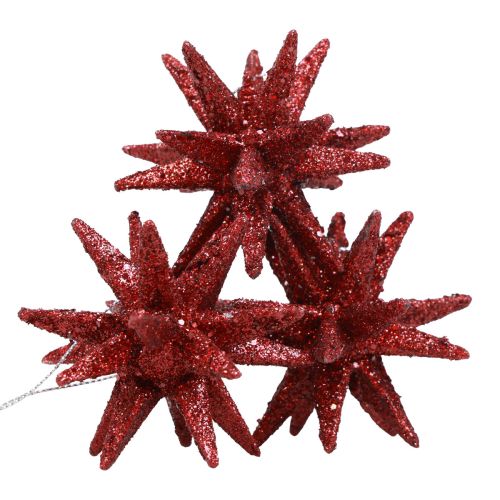 Floristik24 Kerststerren kerstversiering rode glitter Ø7cm 6 st