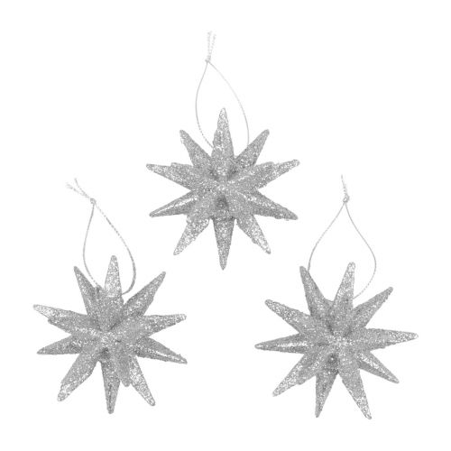 Kerststerren kerstversiering zilver glitter Ø7cm 6 st