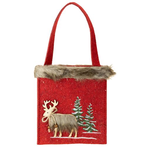 Artikel Kersttas rood met bont 15,5cm x 18cm 3 st