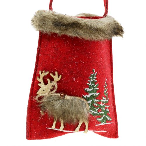 Artikel Kersttas rood met bont 15,5cm x 18cm 3 st