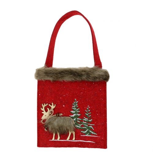 Floristik24 Kersttas rood met bont 15,5 cm x 18 cm 3 stks