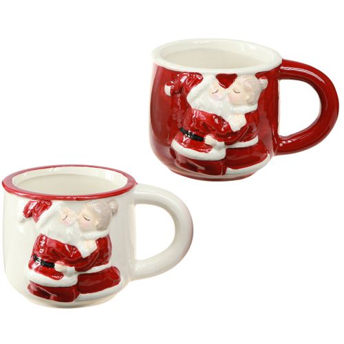 Artikel Kerstbeker keramiek Kerstpaar rood wit H8,5cm 2st
