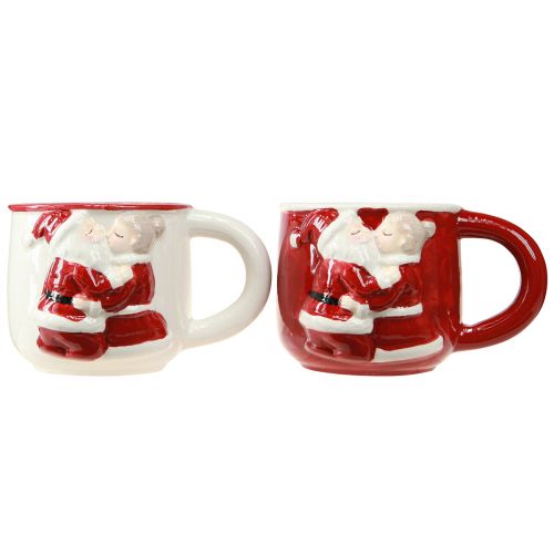 Artikel Kerstbeker keramiek Kerstpaar rood wit H8,5cm 2st