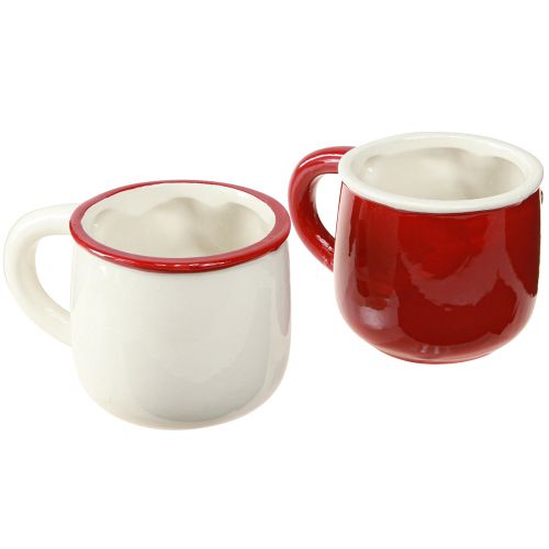 Artikel Kerstbeker keramiek Kerstpaar rood wit H8,5cm 2st