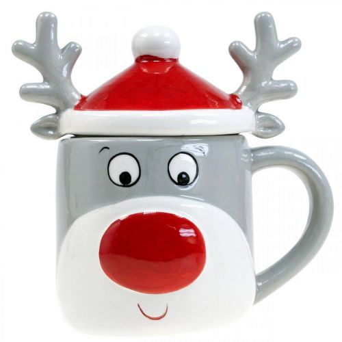Floristik24 Kerstbeker rendiermok met deksel H15cm 2st