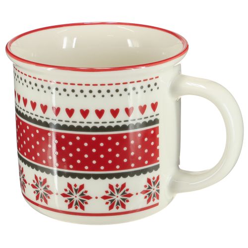 Kerstmok beker keramiek mok rood en wit Ø10cm H9cm