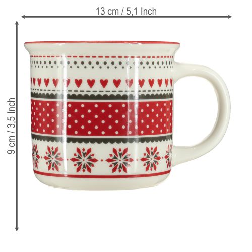 Artikel Kerstmok beker keramiek mok rood en wit Ø10cm H9cm