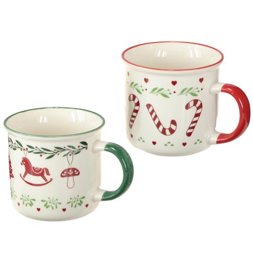 Kerstmok keramiek rood groen crème H9cm 2 stuks